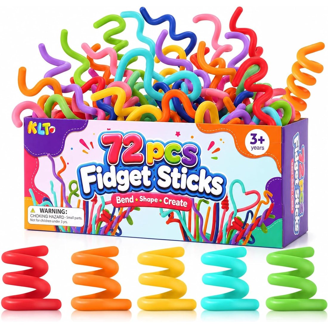KLT Bendable Silicone Fidget Sticks, 72 Pack
