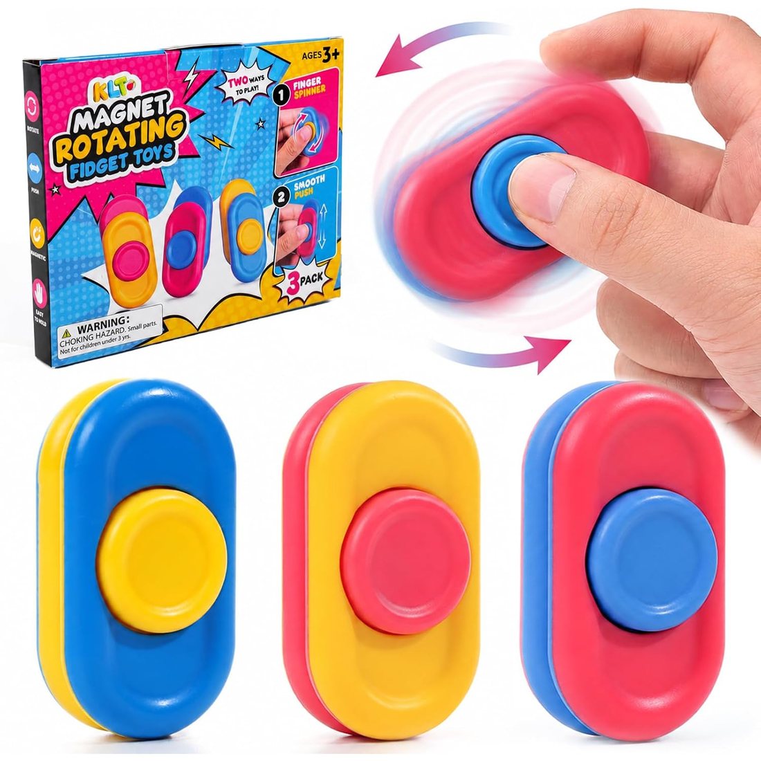 KLT Magnetic Finger Spinner Fidget, 3 Pairs