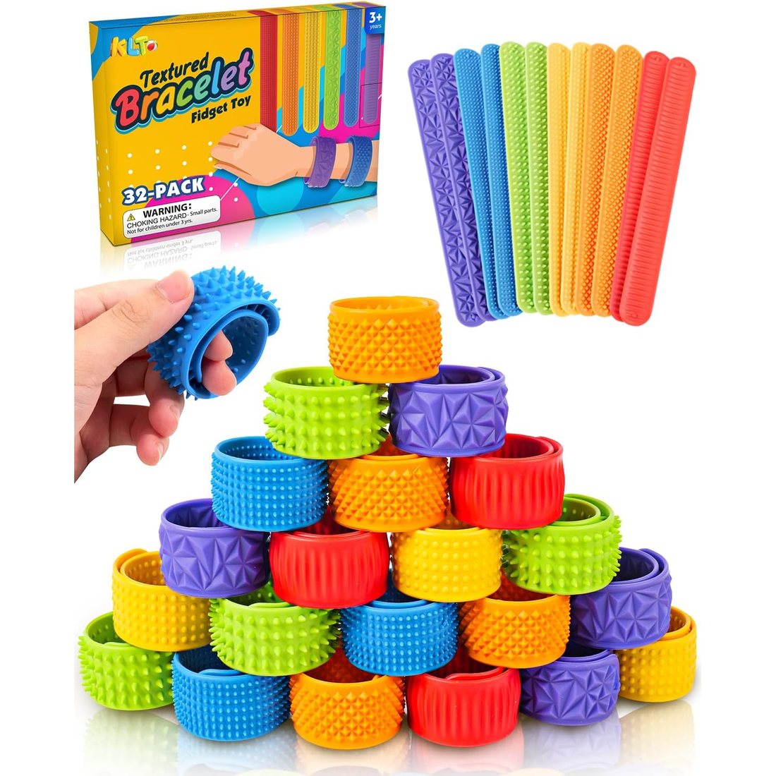 KLT Sensory Slap Bracelets, 32 Pack
