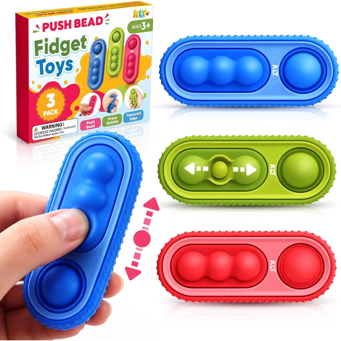 KLT Squeeze Bead & Press Bubble Fidget, 3 Pack