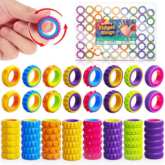 KLT Textured Finger Spinner Rings, 50 Pack