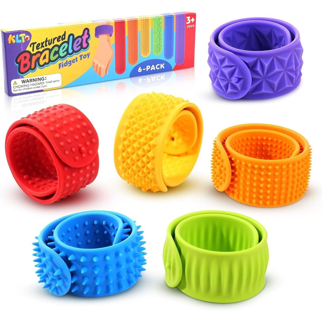 KLT Textured Slap Bracelets, 6 Pack